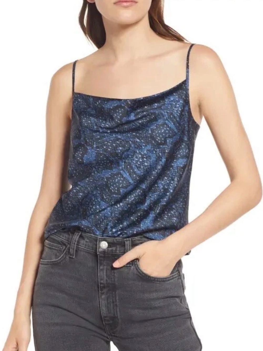 AllSaints Navy Blue Black Satin Cowl Camisole Like New